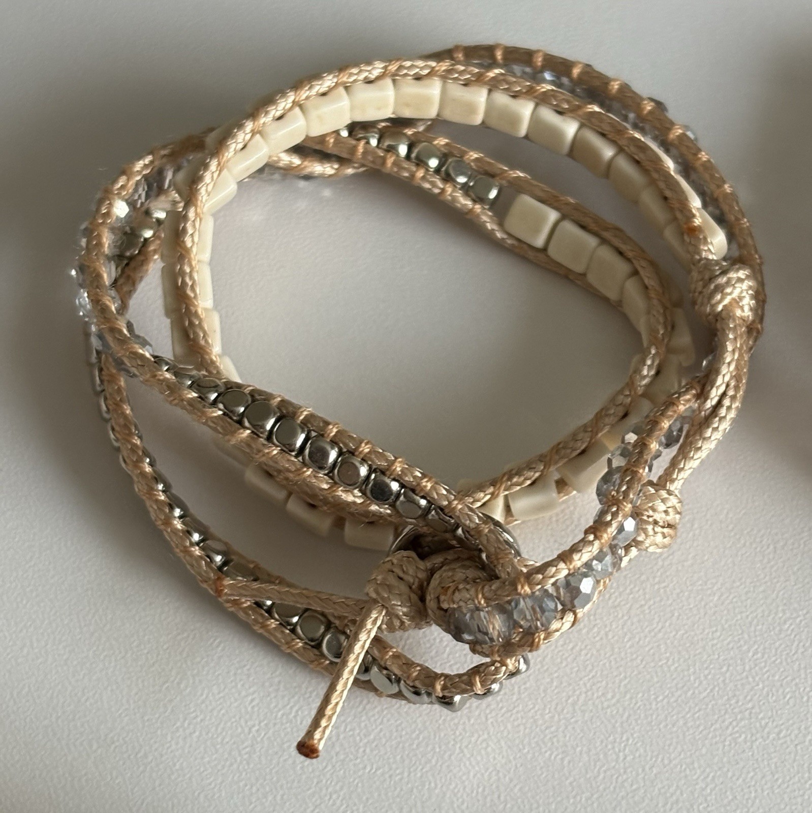 VICTORIA EMERSON WRAP BRACELET Lot Pearl Stones Crystal Shell Mixed Materials