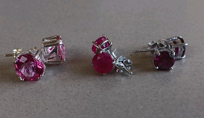 JTV sterling earring lot #2 pink topaz, ruby?, garnet? (3 pairs)