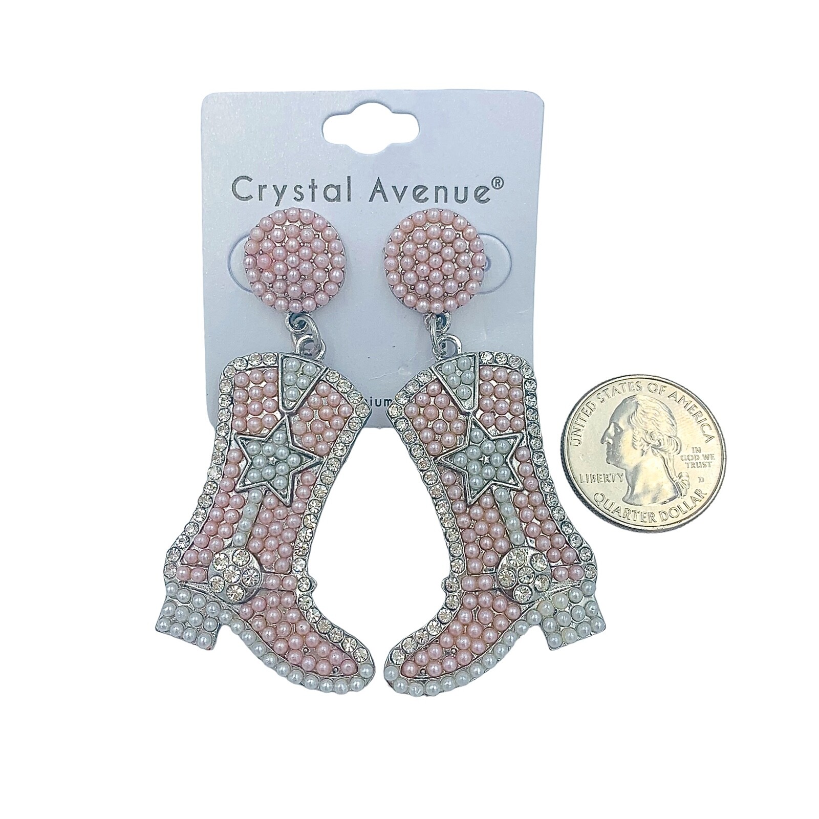 Beaded Cowboy Boot Earrings in 2 Colors – Boots, Crystal Avenue (1.4×2.8in)