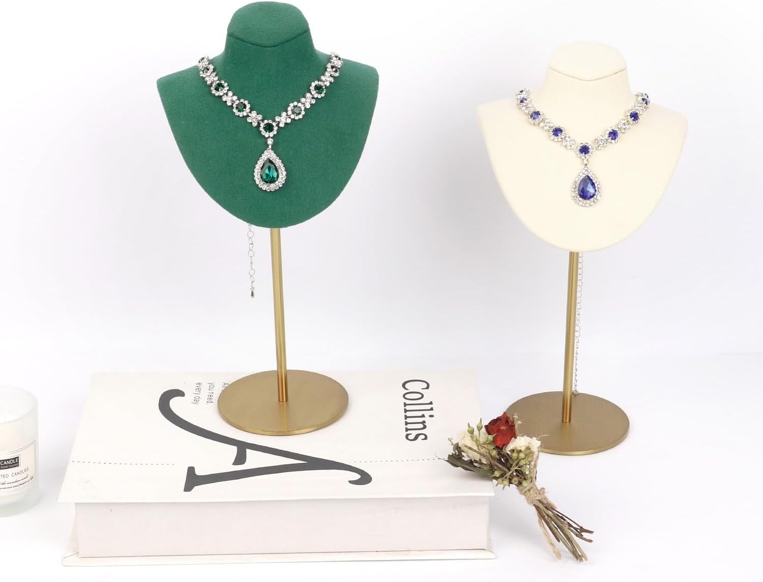 Anti-Tarnish Velvet Jewelry Bust Holder – Fixed Height Necklace Display Stand