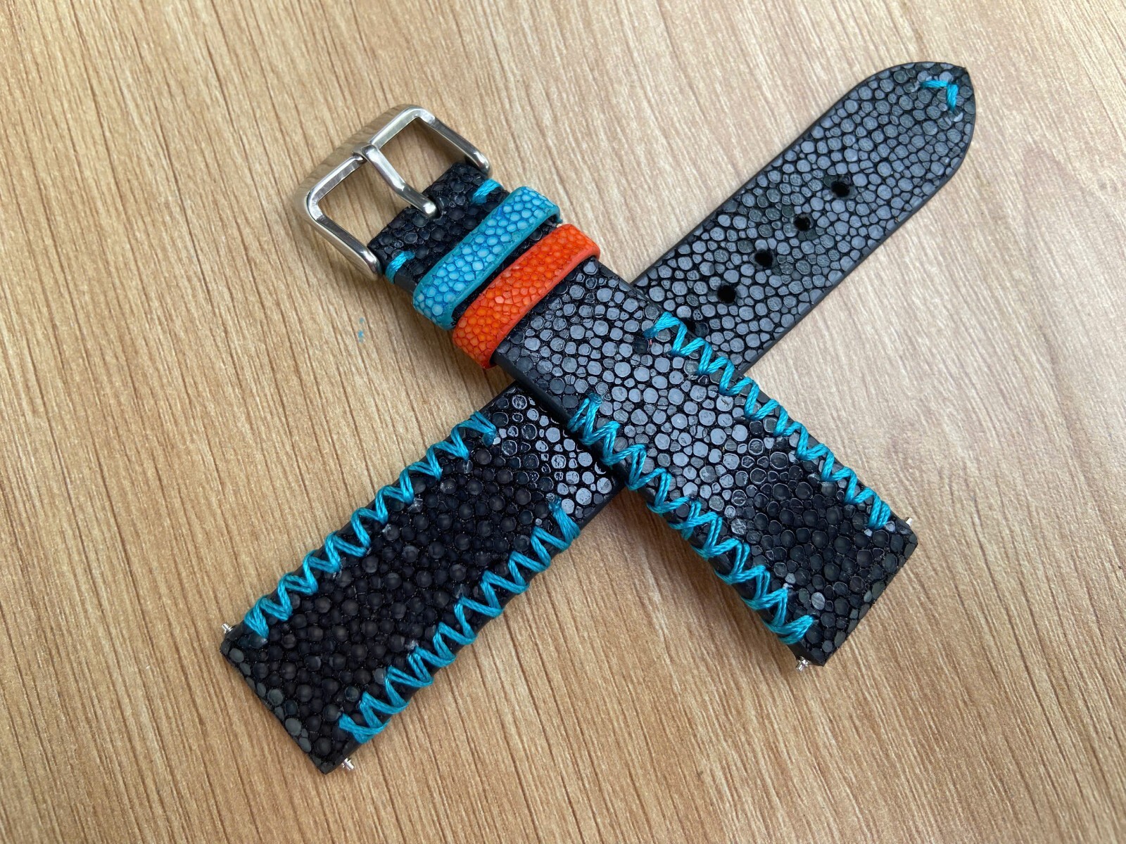 Black Stingray Leather Watch Strap Band, Size 18mm 19mm 20mm 21mm 22mm 24mm 26mm