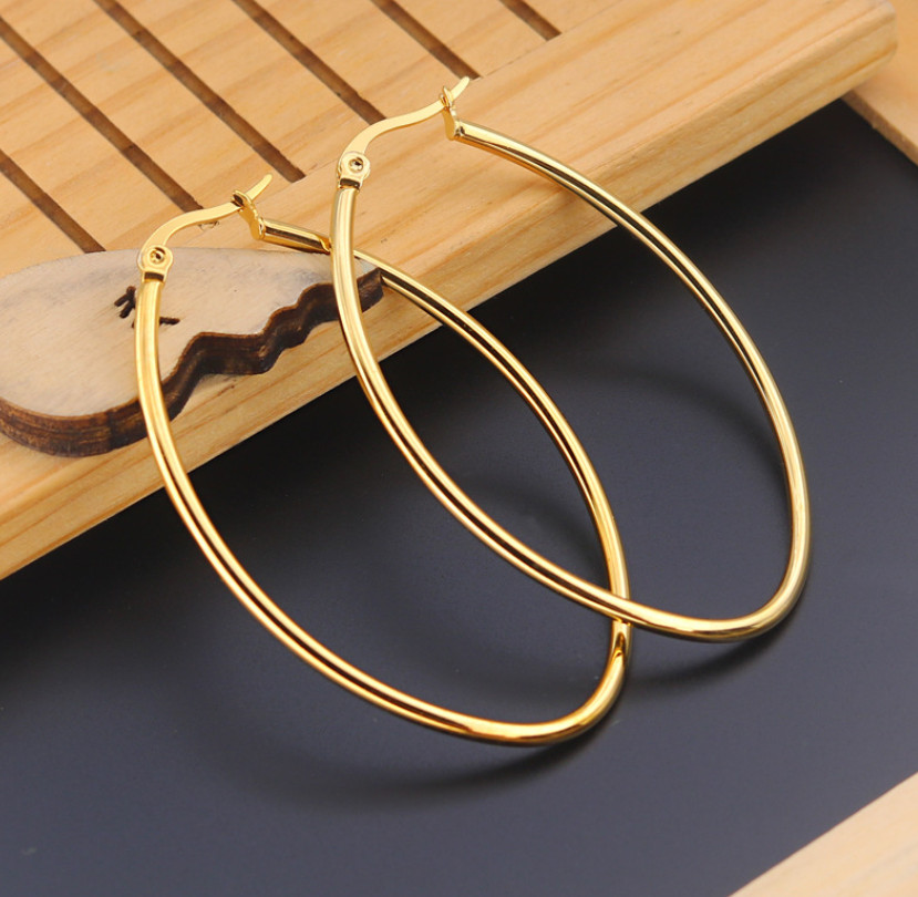 2pcs Women Stainless Steel Polished Large Drop Oval Shape Dangles Hoop Earrings