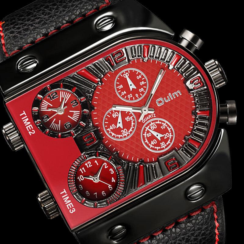Multiple Time Zone Oulm Watches Unique Design 3 Different Time Sports Mens Watch