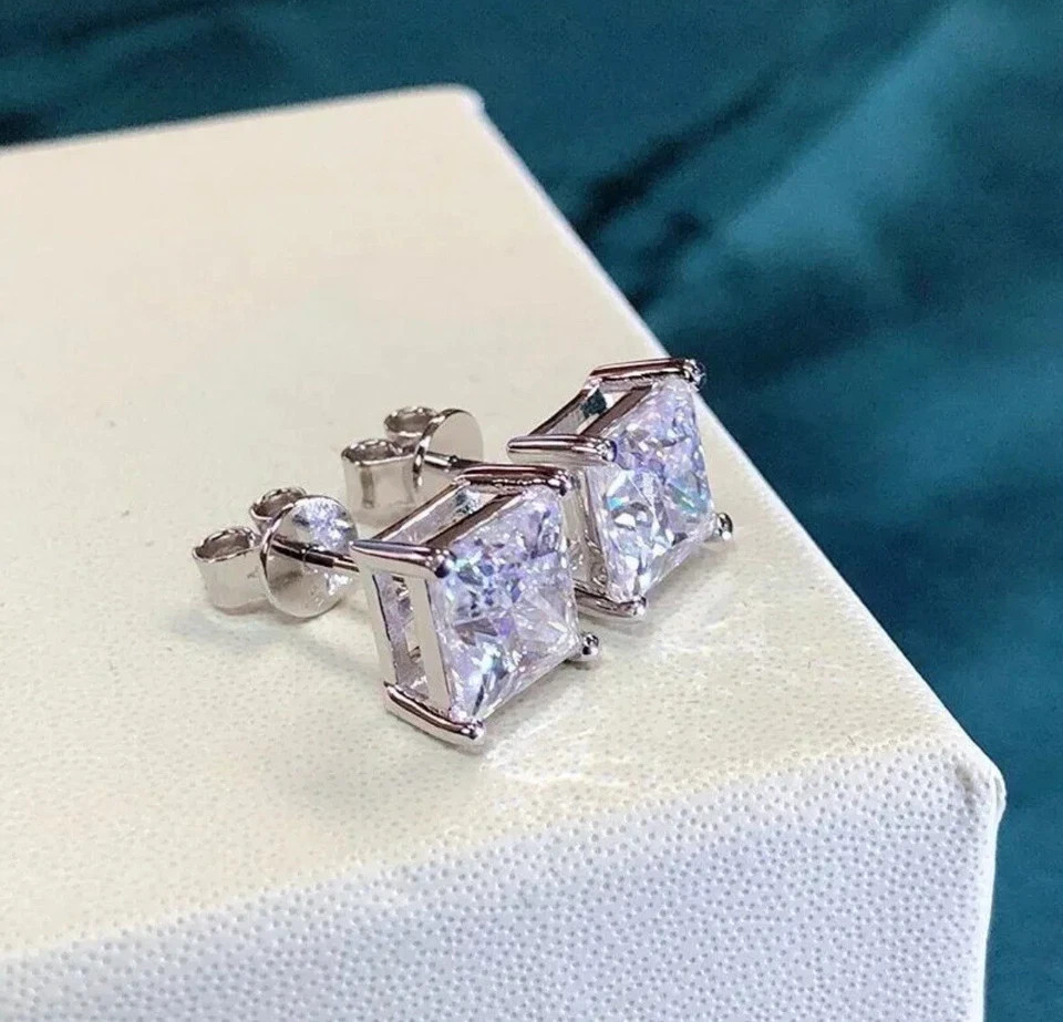 Princess-Cut Crystal Stud Earrings in Sterling Silver in PushBack Setting