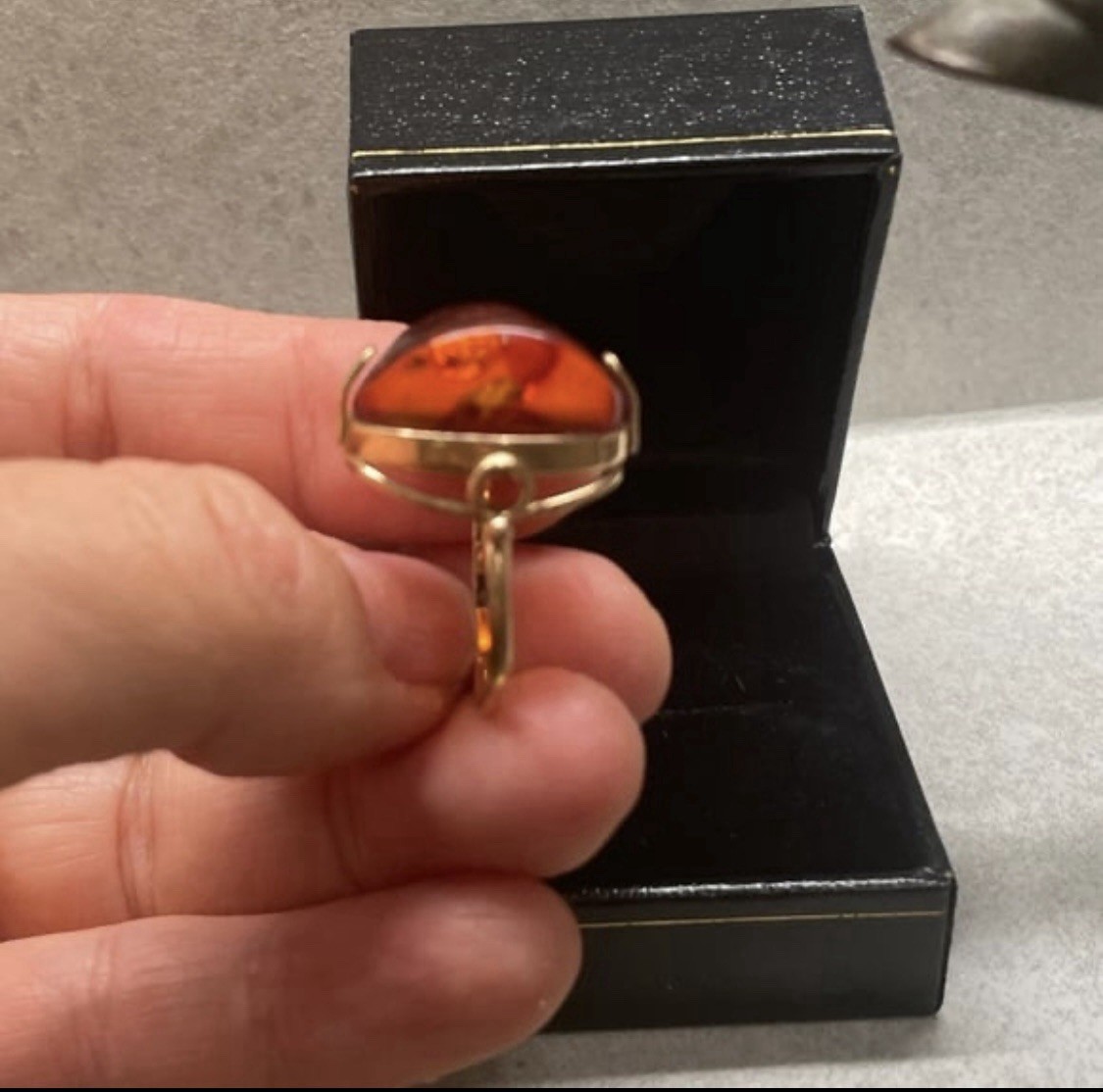 Antique Soviet Amber Cabochon Ring, 6.5