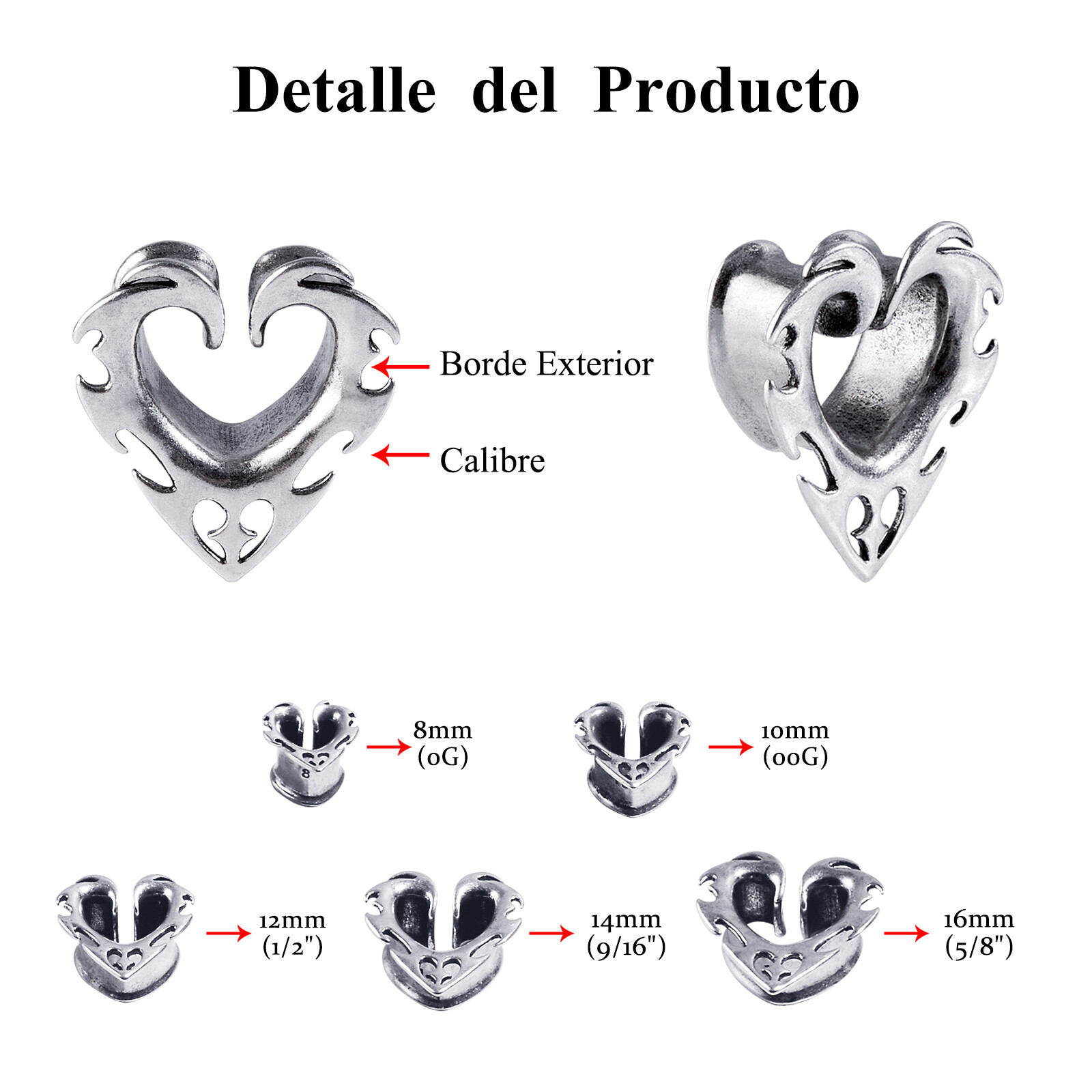 2pcs Hollow Stainless Steel Ear Plugs Tunnels Saddle Ear Gauges Spreader Earring