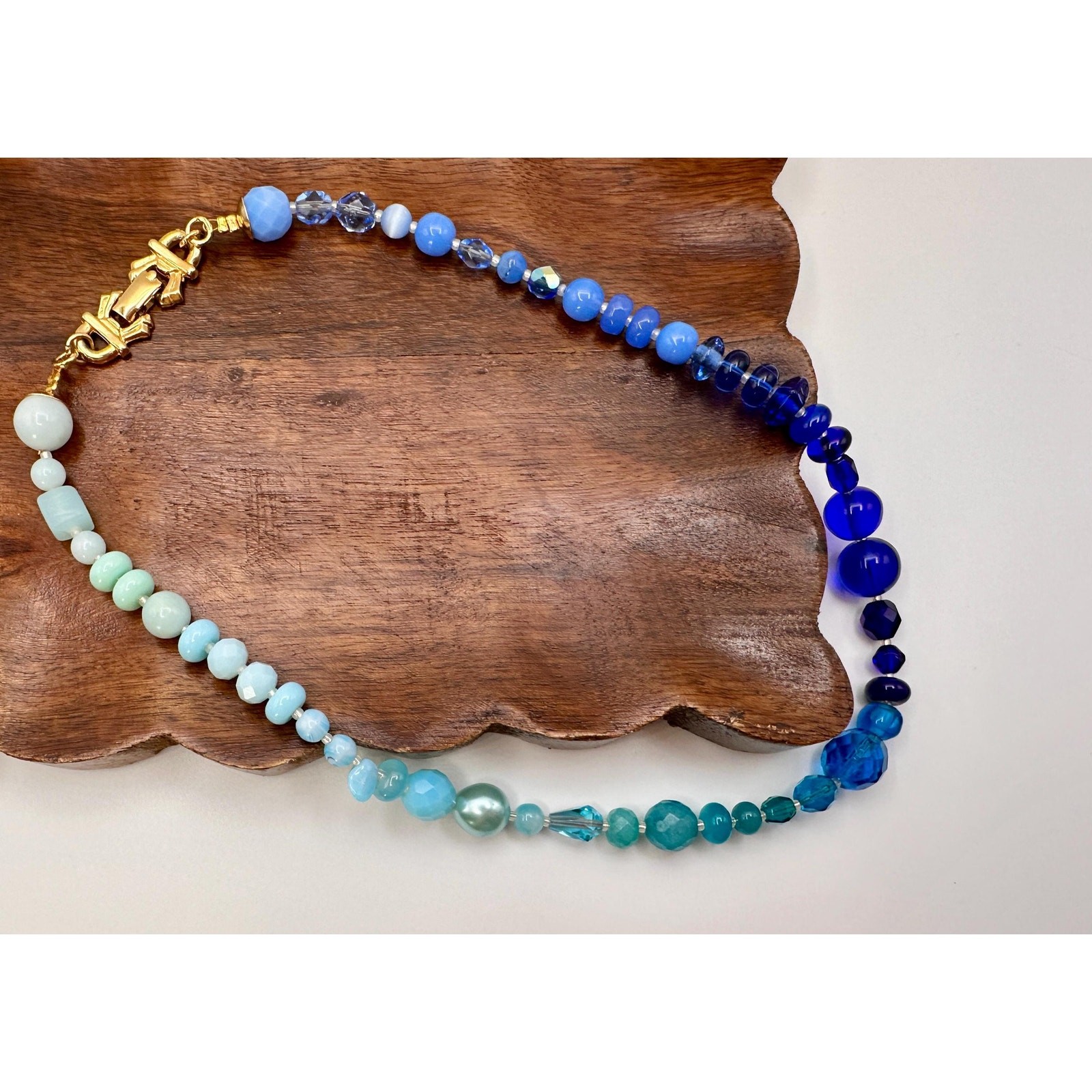 Vintage Blue Glass Beads| Vintage Gold Tone |Beaded Necklace | Statement Piece