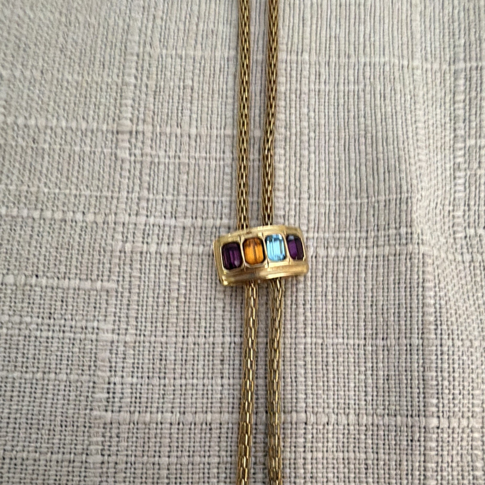 Gold Tone Yellow Gold Plated Adjustable Bolo Snake Chain Multicolor Crystal