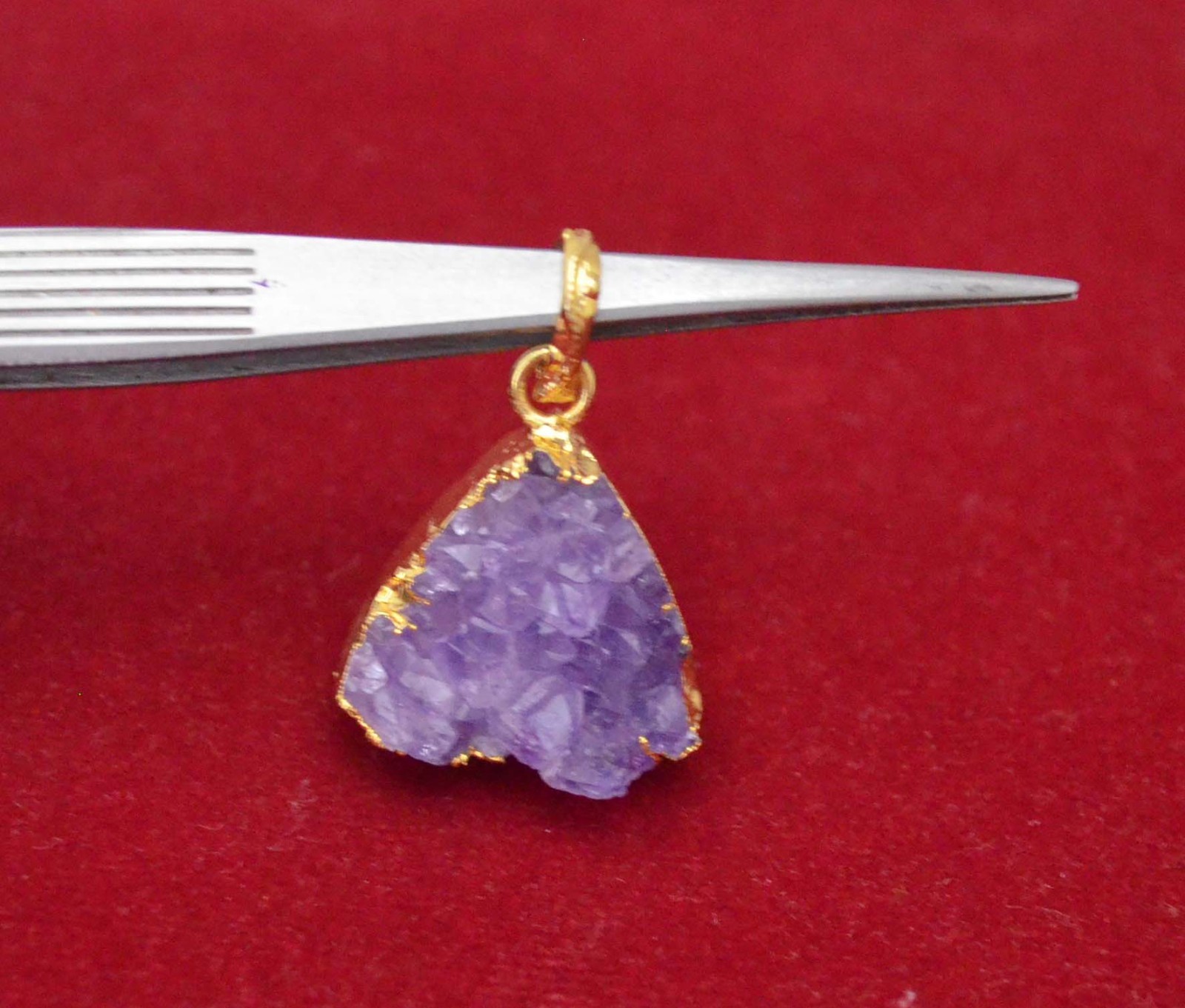 39Ct. Amethyst Druzy Electroformed Gold Plated Pendant Jewelry-A691