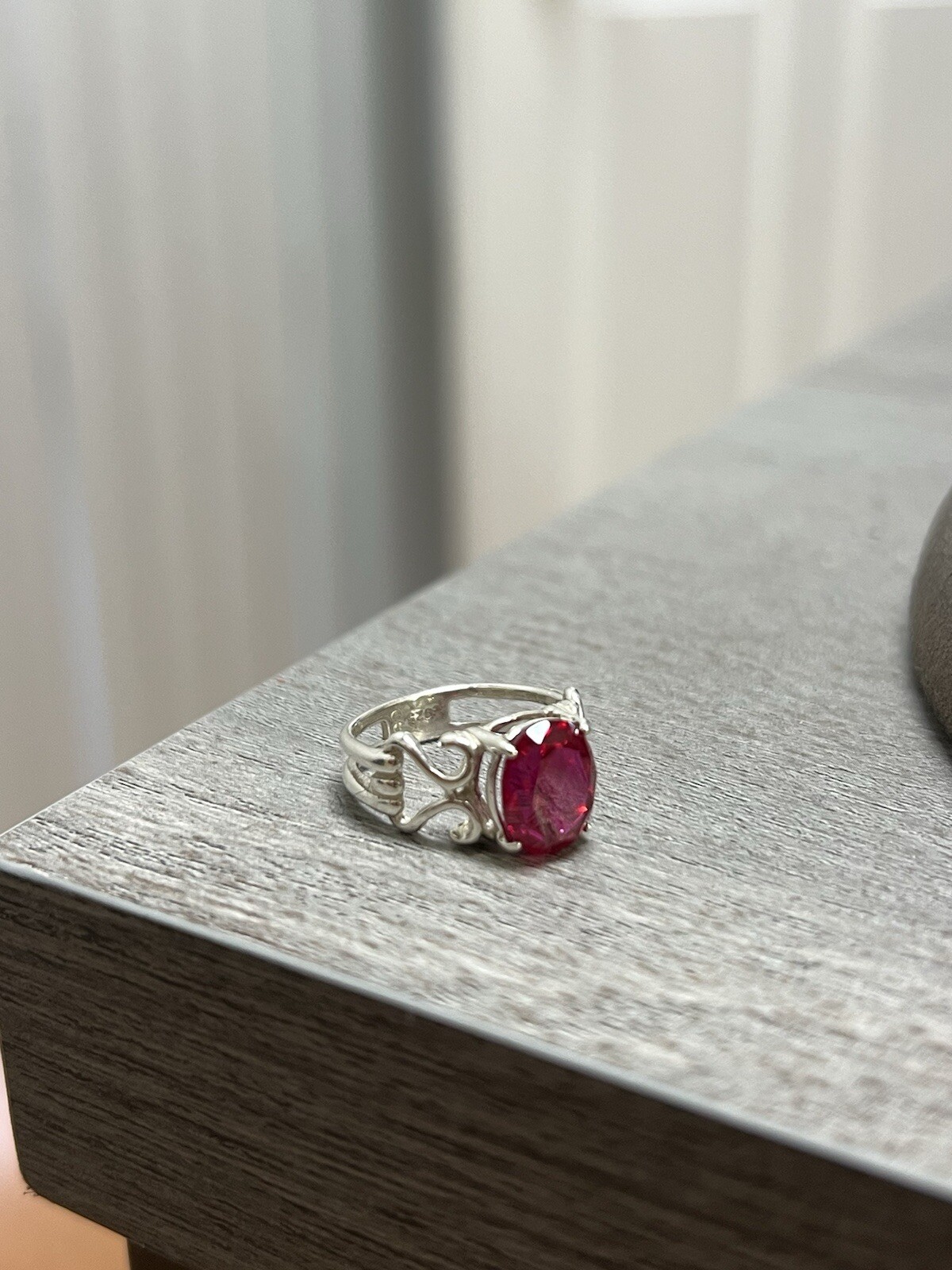 925 Sterling Silver Ruby Red Color Ring 3.2 Grams Size 5