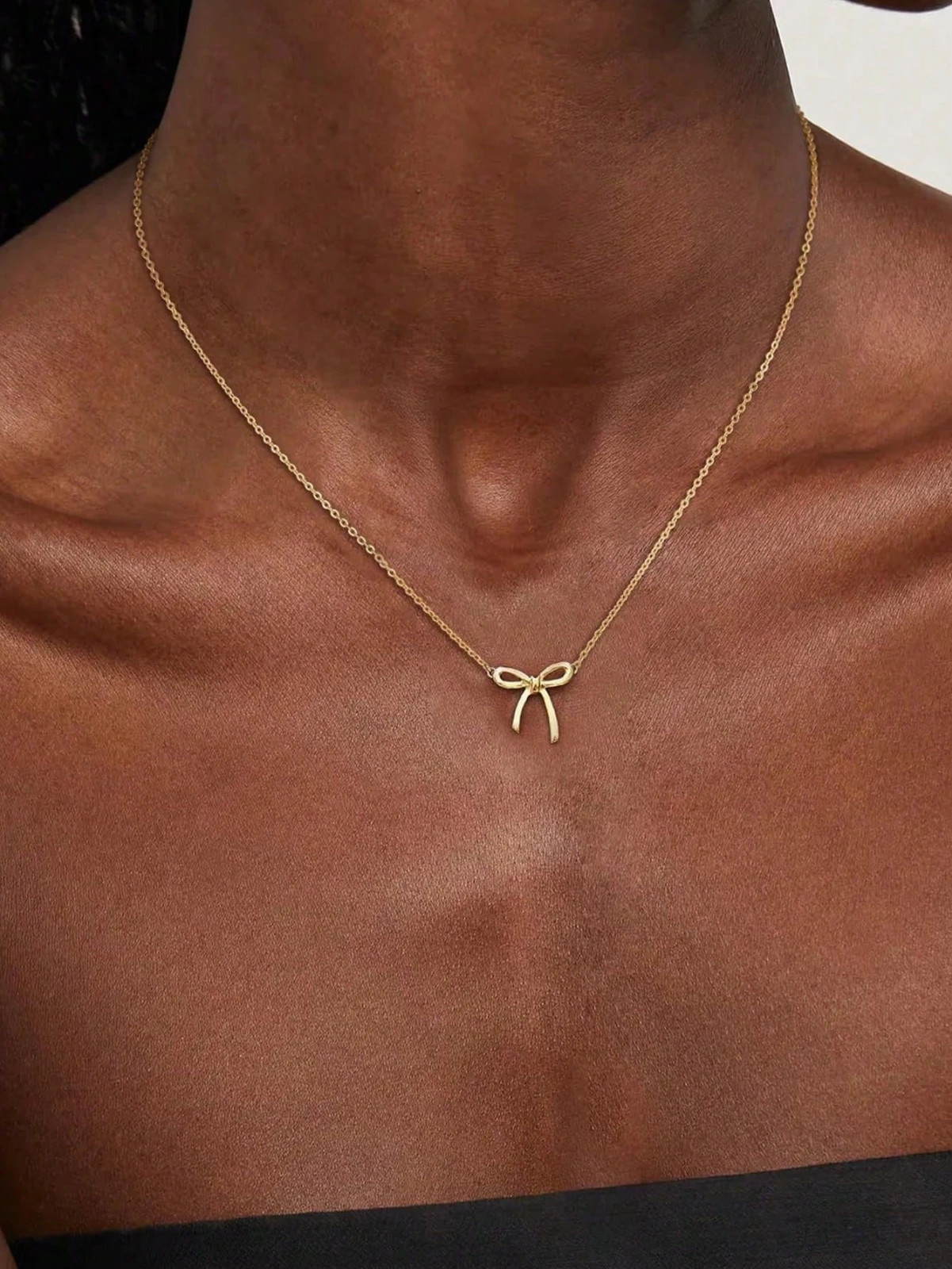 1pc Minimalist Gold-Plated Bow Pendant Necklace, Women’s Casual Everyday Wear