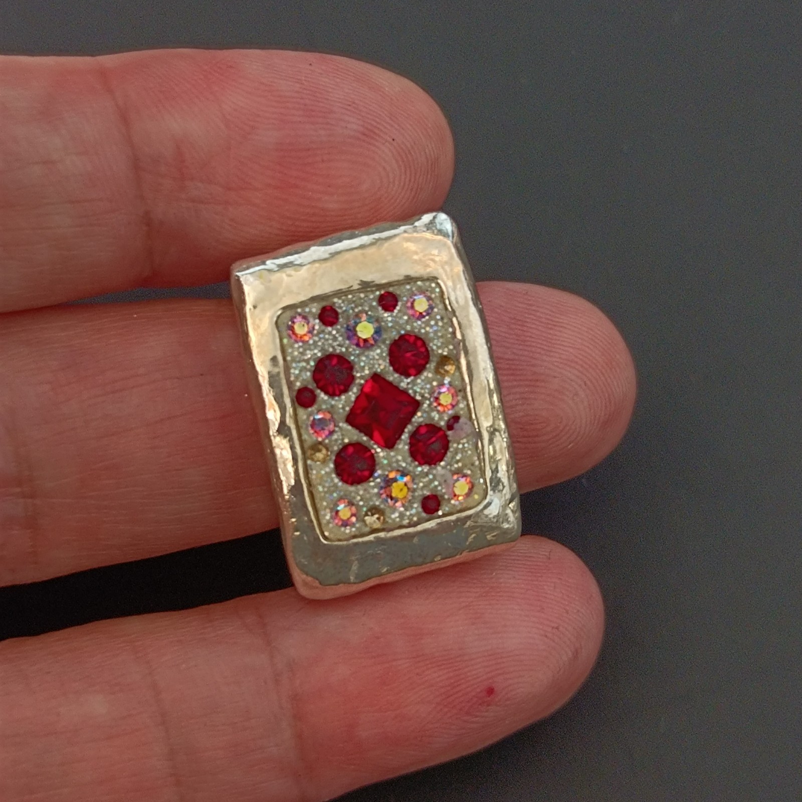 Chunky Silver Statement Ring Hammered Puffy Dramatic Bold Red Orit Schatzman 925