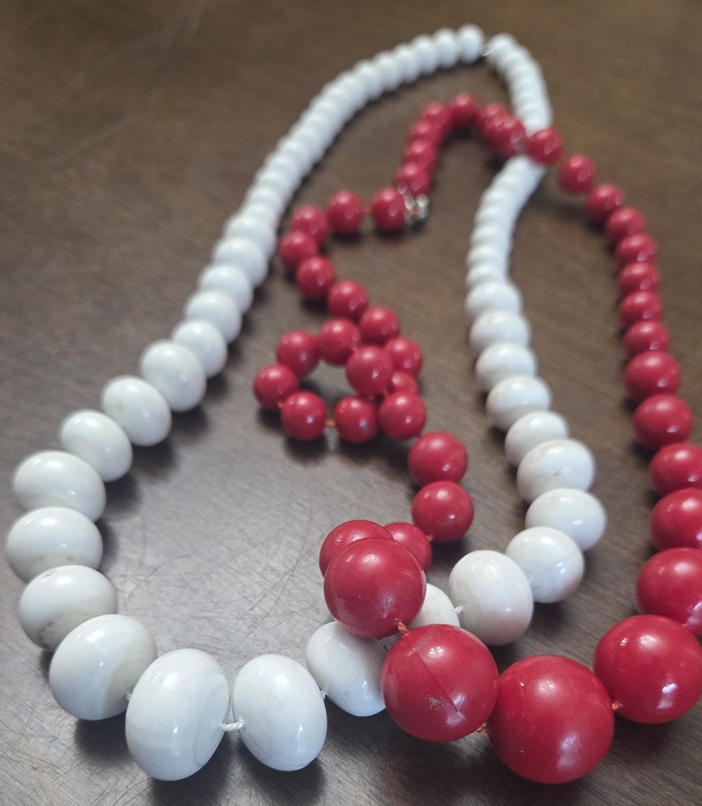 Chunky Red And White Bead Necklace Set Of 2 1960’s Style