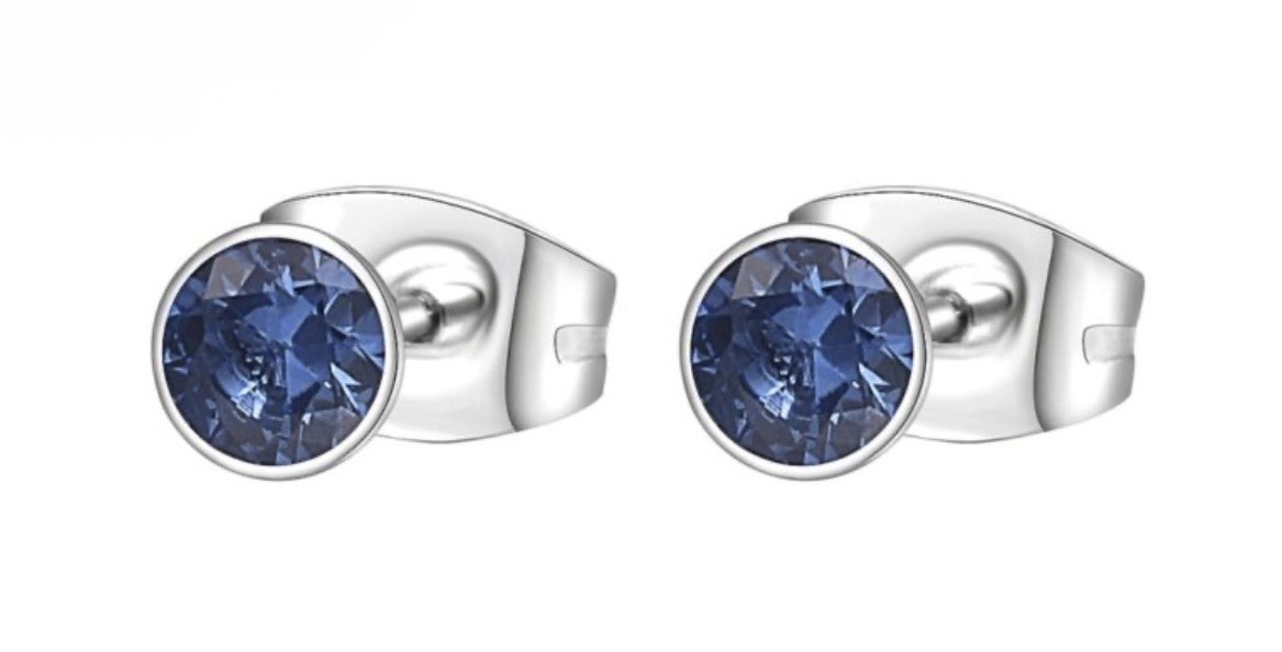 BROSWAY Italia Chakra Stainless Steel Blue Cubic Zirconia Stud Earrings New