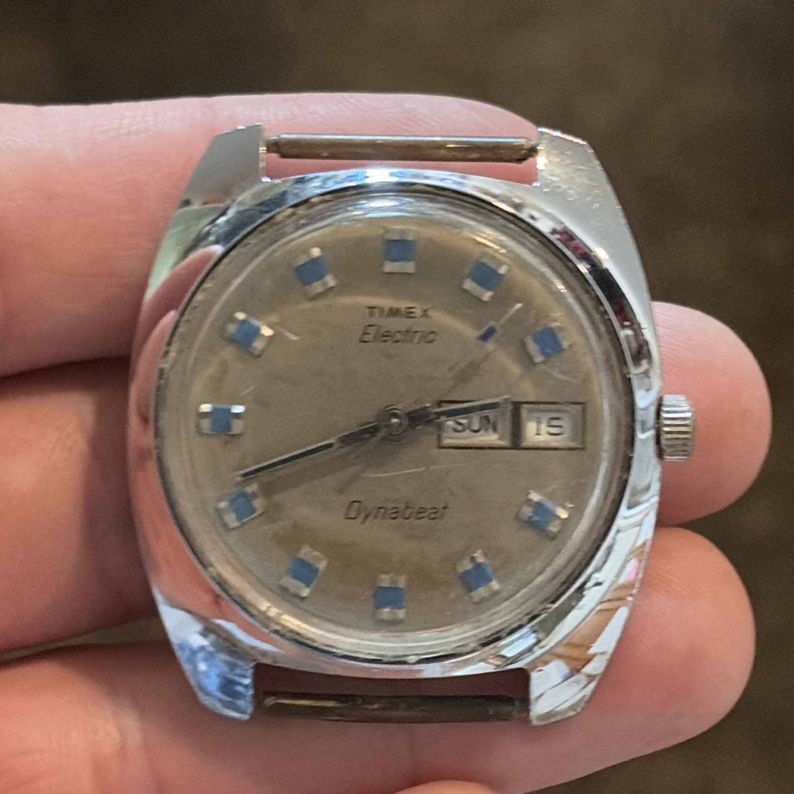 Vintage Men’s TIMEX Electric Dynabeat Day/Date, Blue Indices For Parts/Repair