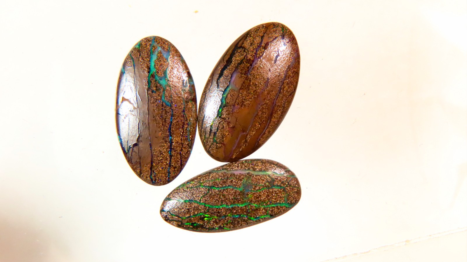 31.7c LUCKY AUSSIE 3x BOULDER OPAL GEMS POLISHED CABOCHON UNSET OCA19077