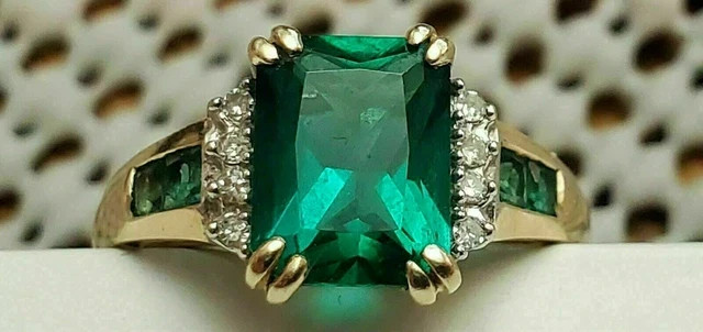 3.20Ct Emerald Cut Green Women’s Engagement Ring 14K Yellow Gold Plated