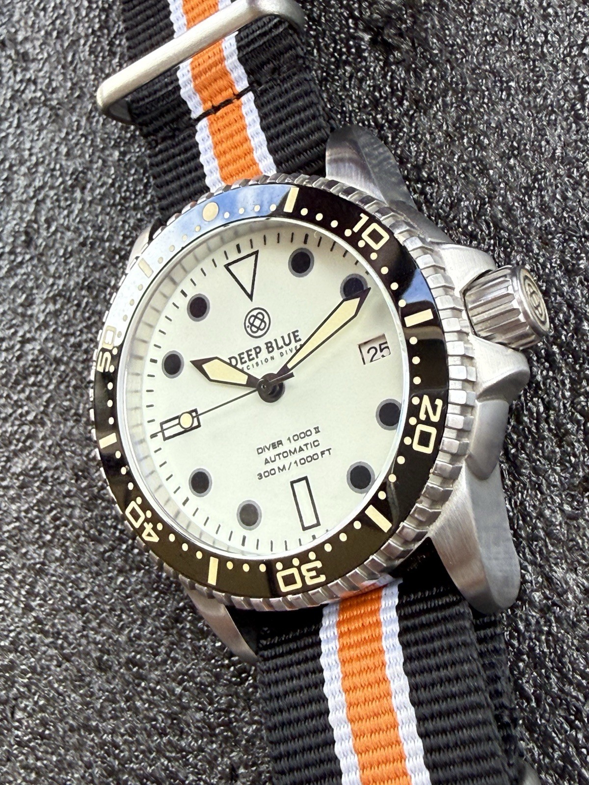 Deep Blue Precision Diver 1000 II 40mm White Full Lume Dial Nato Box Papers