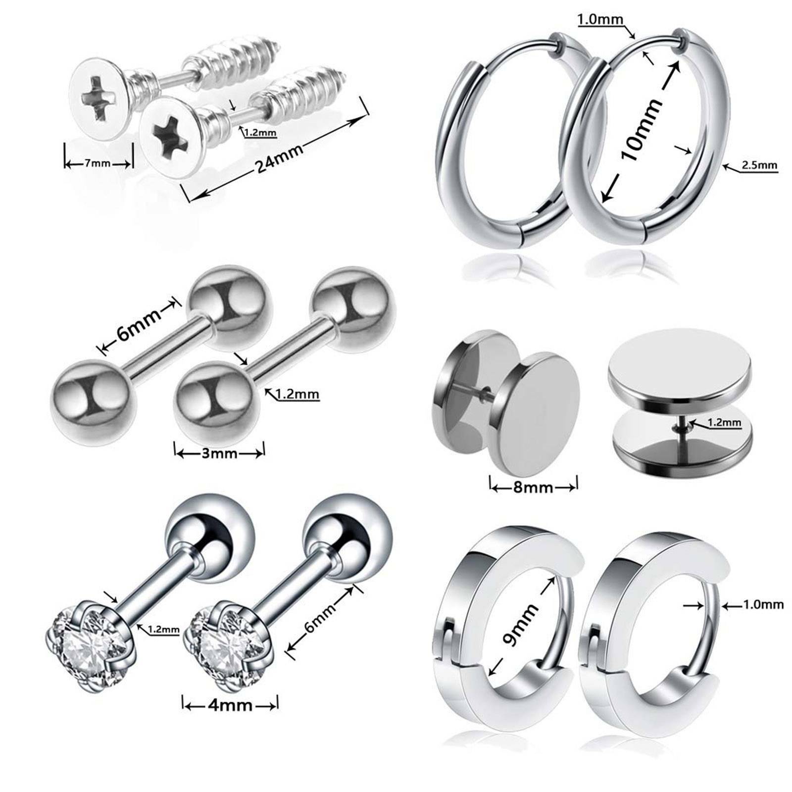 12pc Black Steel Small Hoop Earrings Ear Cuff Huggie Earrings Cartilage Piercing