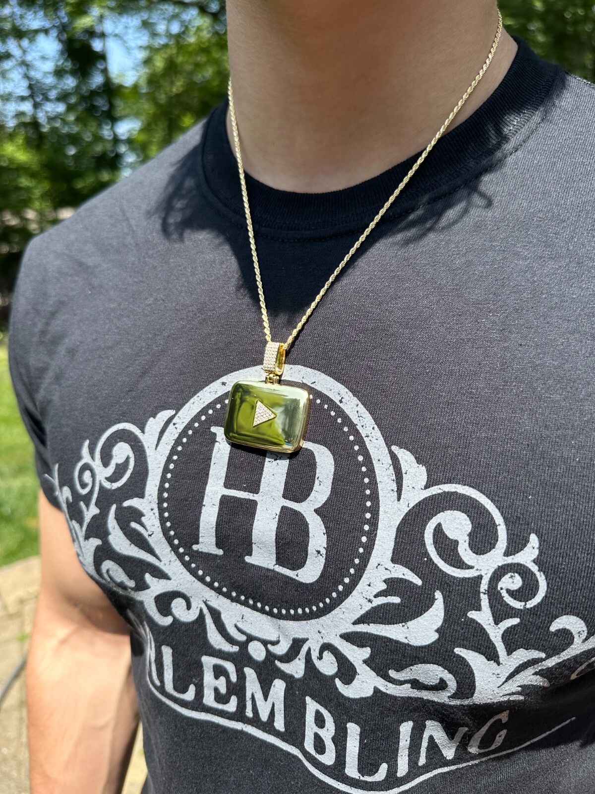 MOISSANITE Iced Youtube Play Button Pendant Real 925 Silver/Gold Plated Necklace