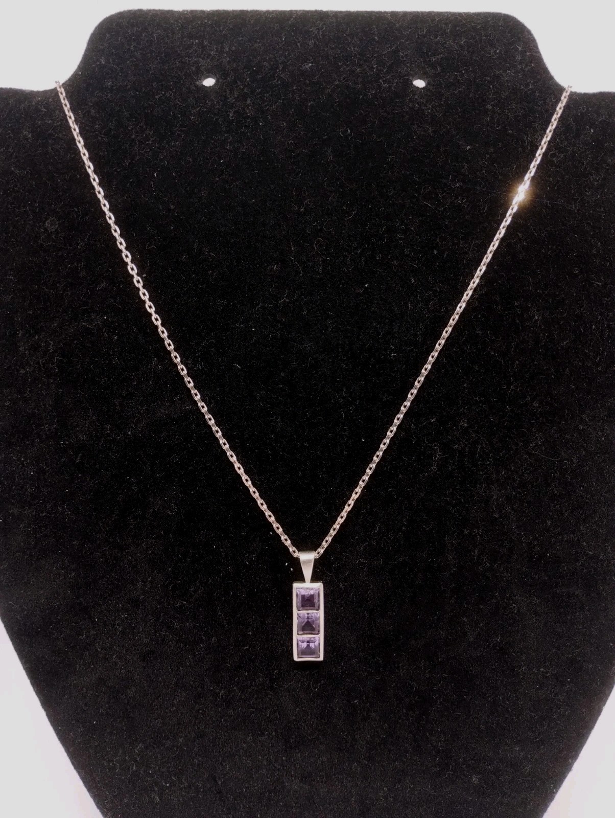 925 Sterling Silver Amethyst Style Pendant On Oval Link Chain Necklace 46cm 4.6g