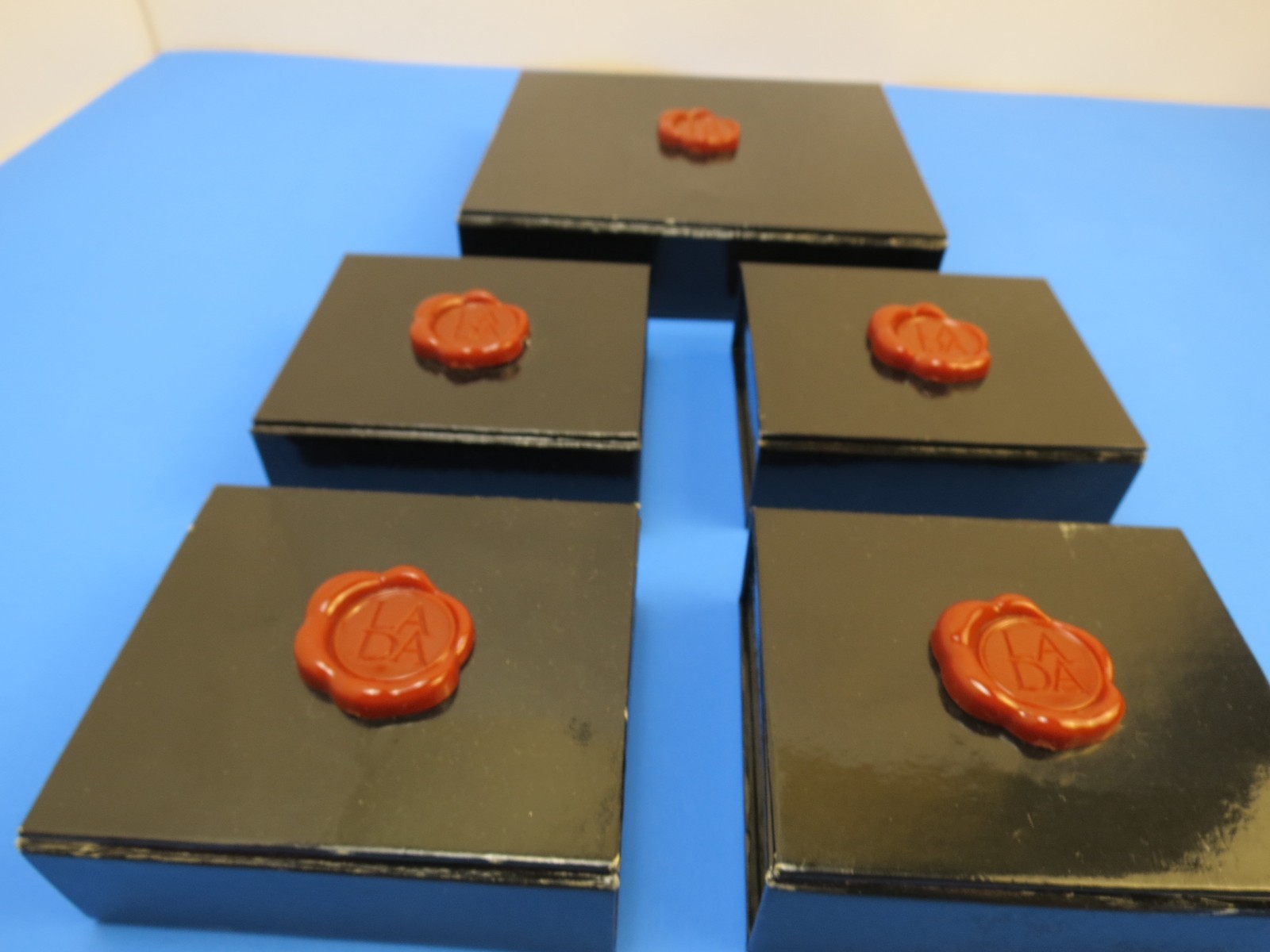 La Da Black Wax Stamp Jewelry Box Lot of 5 EMPTY BOXES