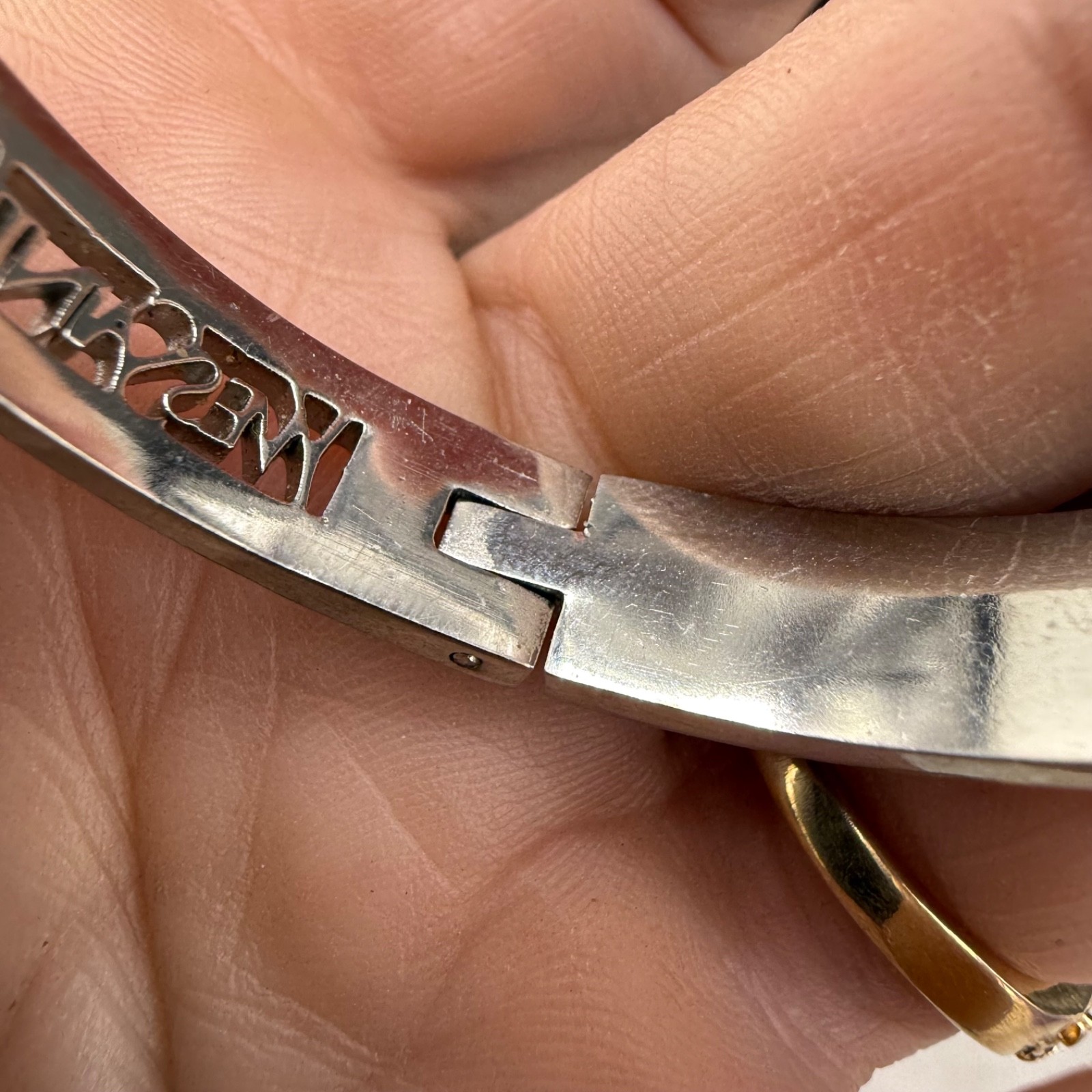 Vintage YSL Yves Saint Laurent Bangle Bracelet Silver Tone Rhinestone 6.5”
