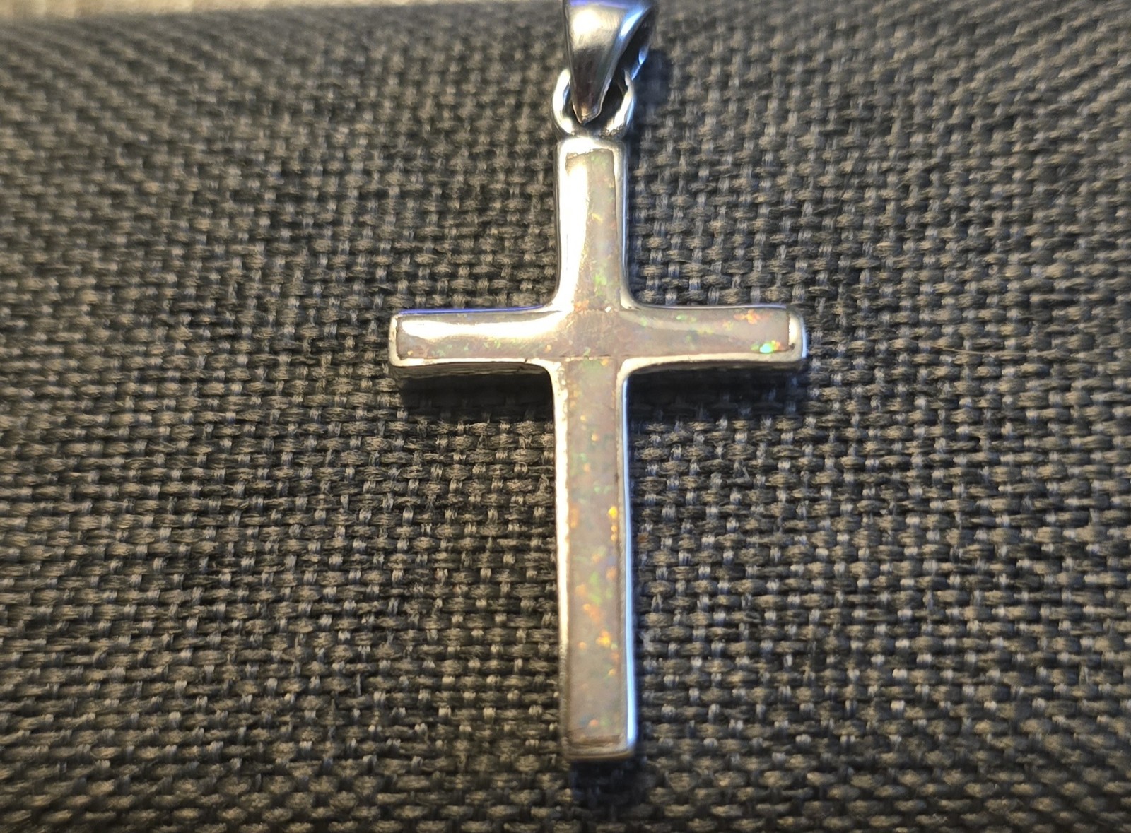 White Lab Opal Cross Pendant Sterling Silver 925 Pretty