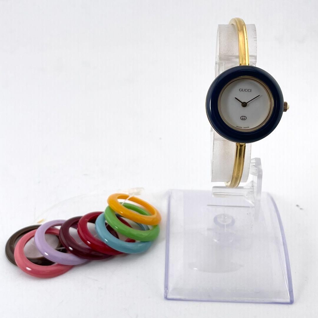 Gucci Changeable Bezel 9-Color Bangle Watch Women White Japan 0712922