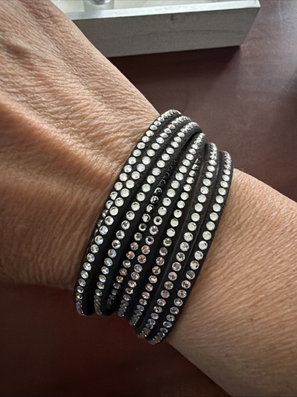 Touchstone Wrap Star 3 Strand Black Alcantara Clear Swarovski Crystals Bracelet