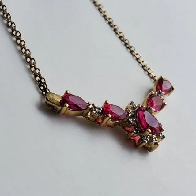 Pear Cut Simulated Red Garnet Women’s Gorgeous Necklace 14K Yellow Gold Plated