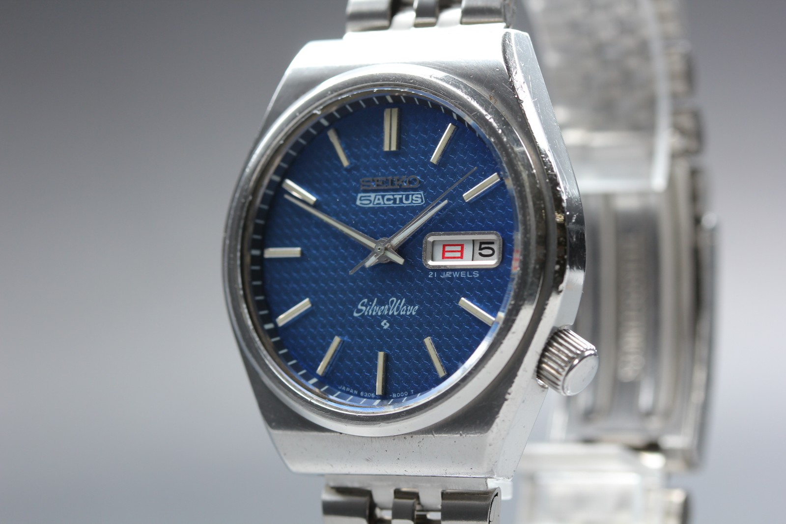 Vintage 1976 JDM ‘Kanji’ Seiko 5 Actus Silver Wave 6306-8010 AT Watch From Japan