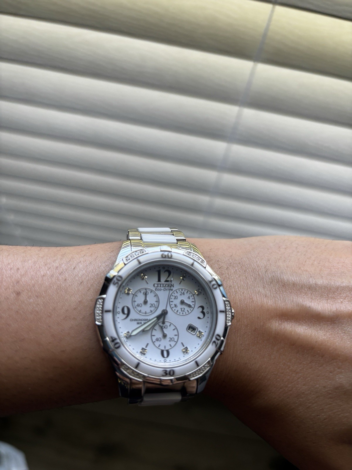 Citizen Eco-Drive Women’s Chronograph Date White Dial Silver/White Bracelet