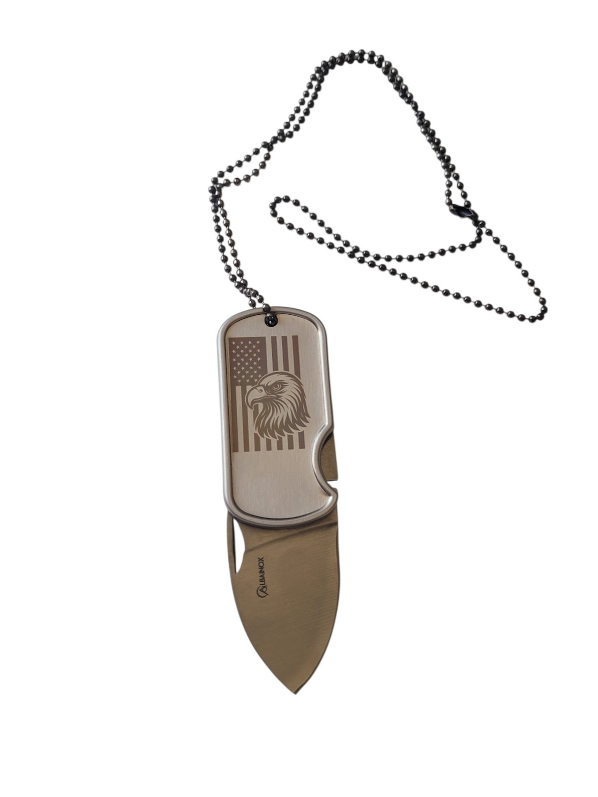US Flag Eagle Stainless Steel Dog Tag Necklace Money Clip Folding Knife