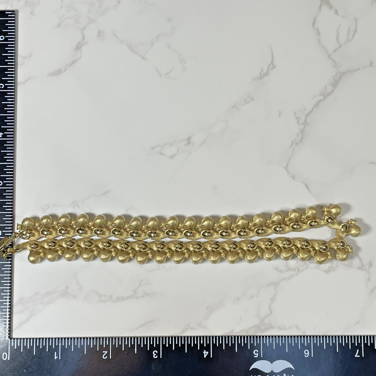 Vintage Trifari Gold Tone Leaf Faux Pearl Rhinestone Choker Necklace Signed 12″