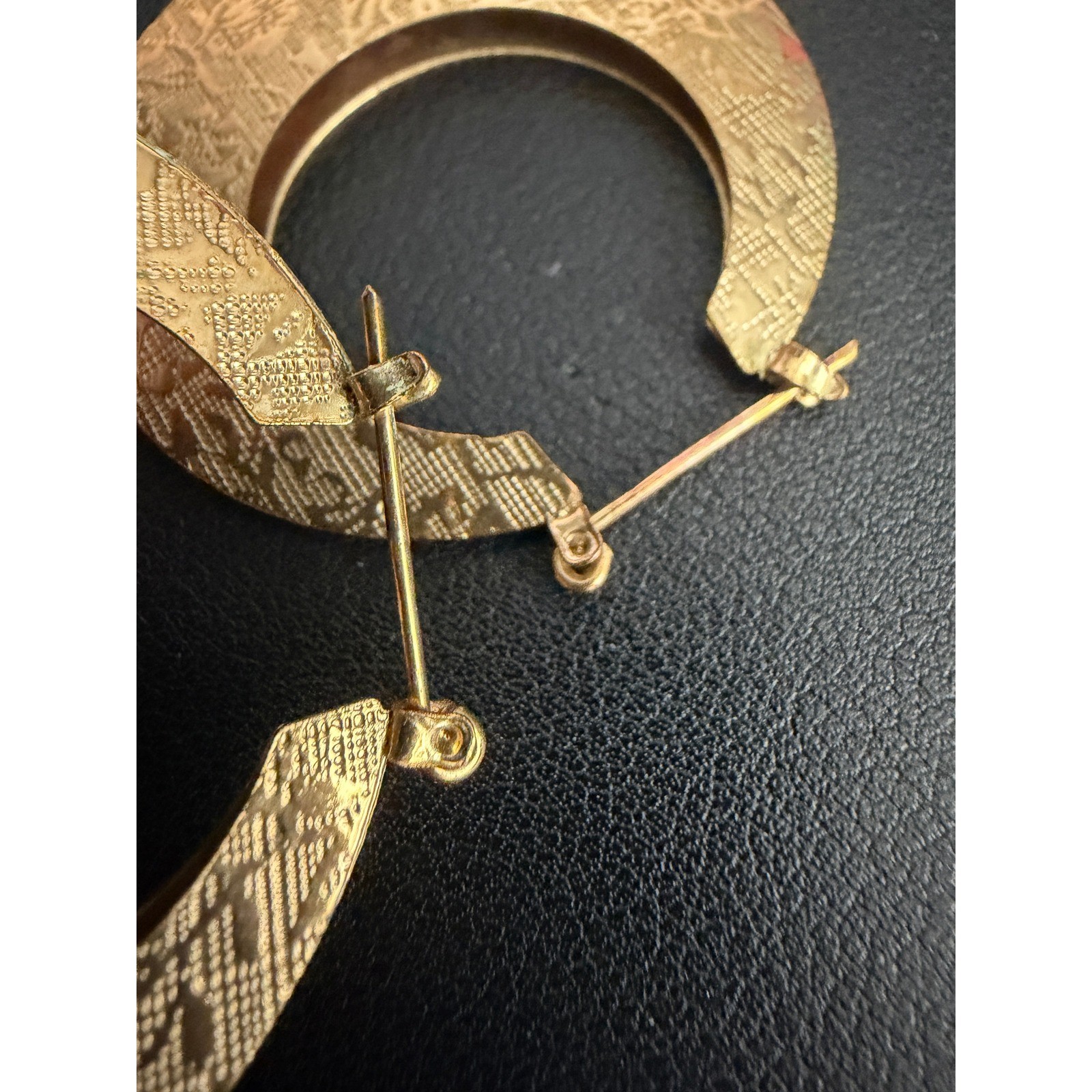 Vintage Hoop Earrings Gold Tone Embossed