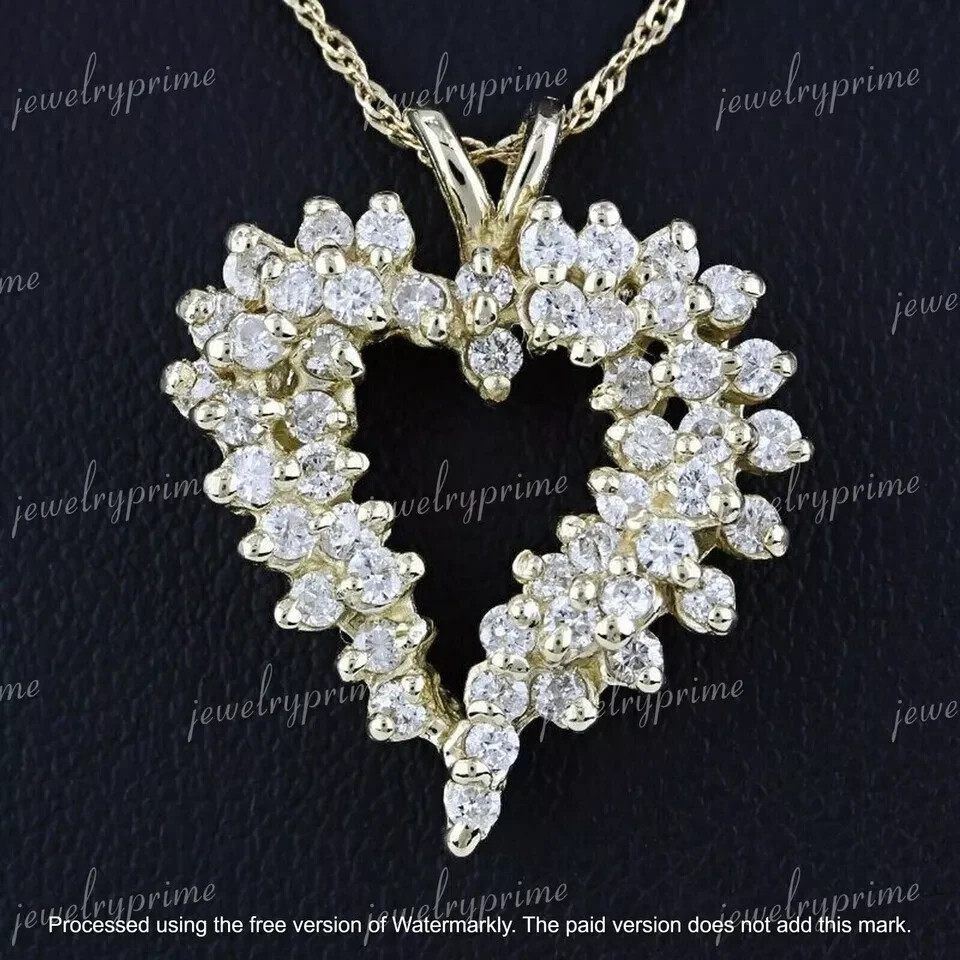 3Ct Round Cut Lab Created Diamond Heart Pendant 14k Yellow Gold Plated Silver