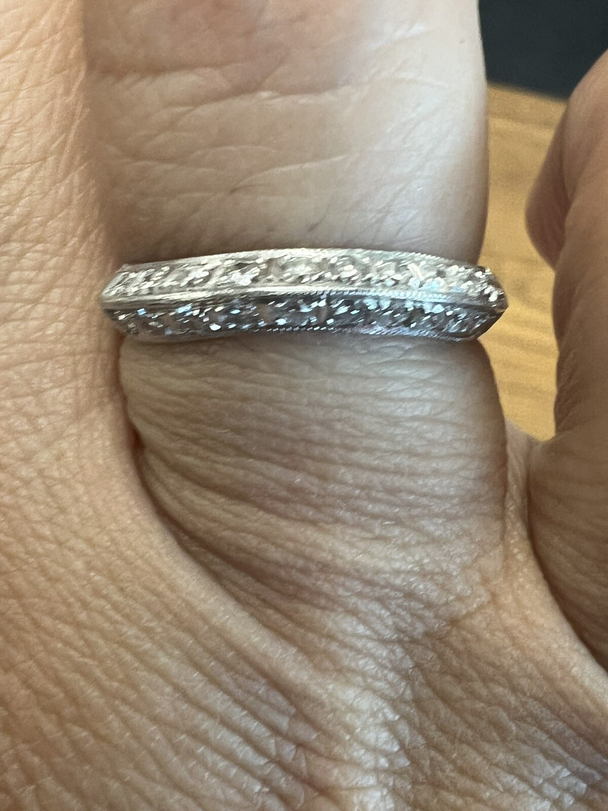 platinum art deco knife edge Double diamond contoured band ring Wedding Curved