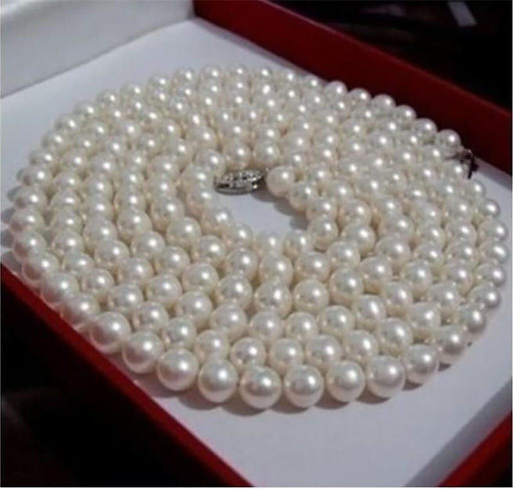 6-7mm Genuine Natural White Freshwater Akoya Cultured Pearl Long Necklace 50″