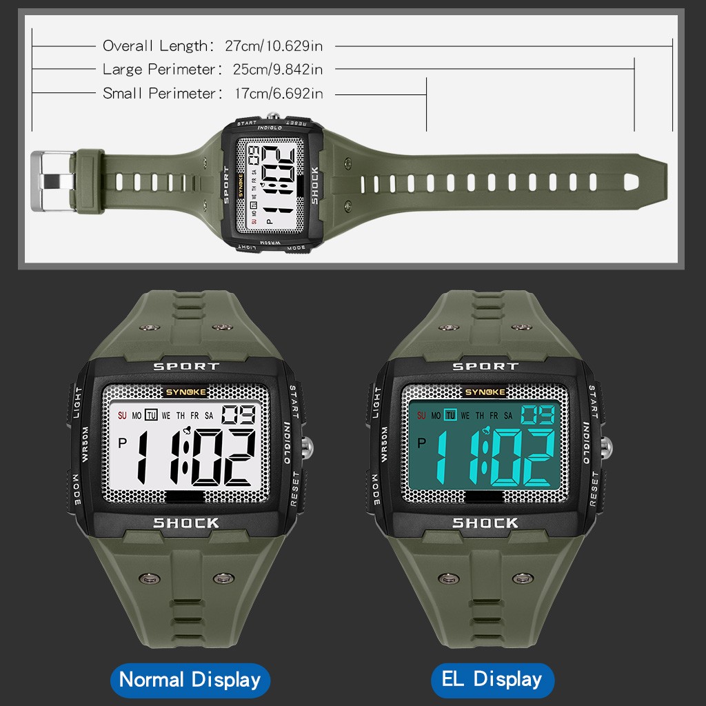 Waterproof Wrist Watch Mens Sports Army Digital Large LED Screen Military Watch