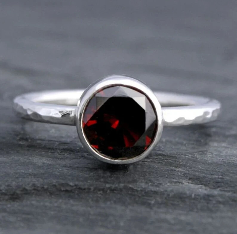 Garnet Sterling Silver Gemstone Ring, Deep Wine Red Jewel Ring, Wear Single