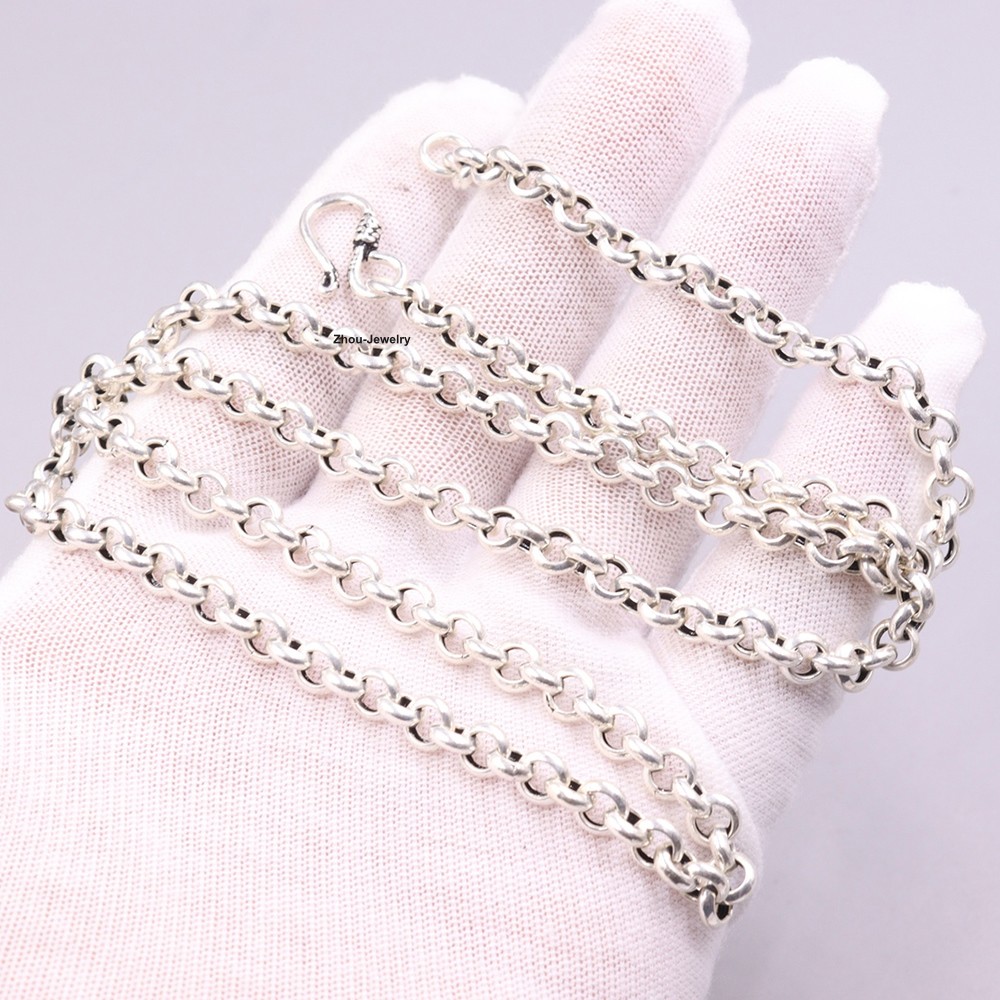 Solid 925 Sterling Silver 5.5mm Rolo Link Chain Necklace 30-32g 23.6inch For Men