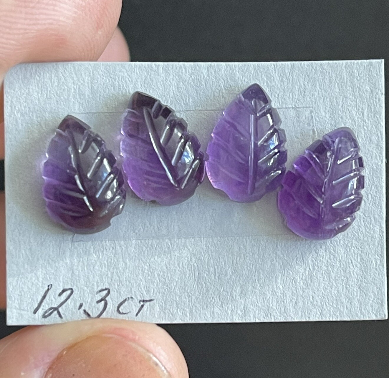 12.3ct 12x8x5mm 4pc Lot Purple Leaf Carved Flat Back Amethyst Cabochons Gems