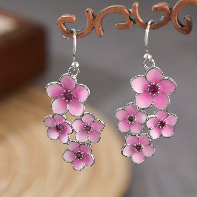 1Pcs Pink Cherry Blossom Dangle Earrings Flower Hook Drop Earrings