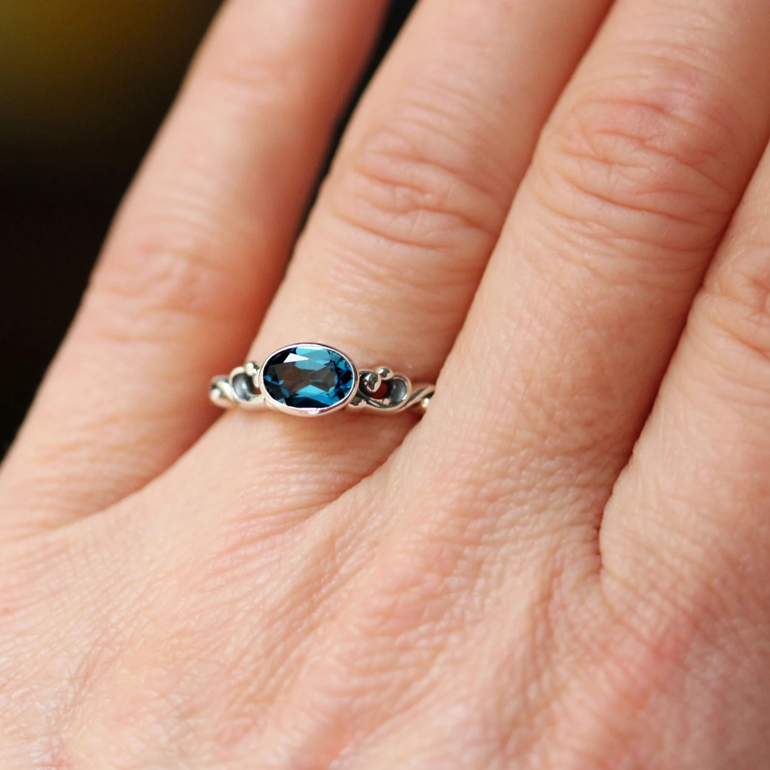 Natural Blue Topaz Gemstone 925 Sterling Silver Ring Handmade Women Gift A-309