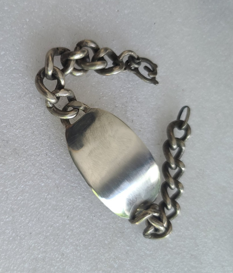 Hefty Vintage 7 3/4″ Cuban Link ID Sterling Silver Bracelet Scissor Clasp 43.5g