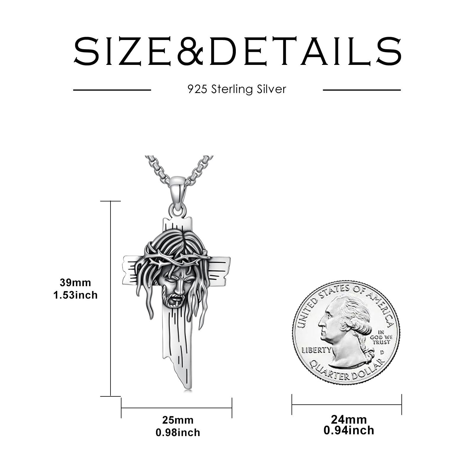 Jesus Cross Necklace 925 Sterling Silver Christian Cross Pendant Religious Je…
