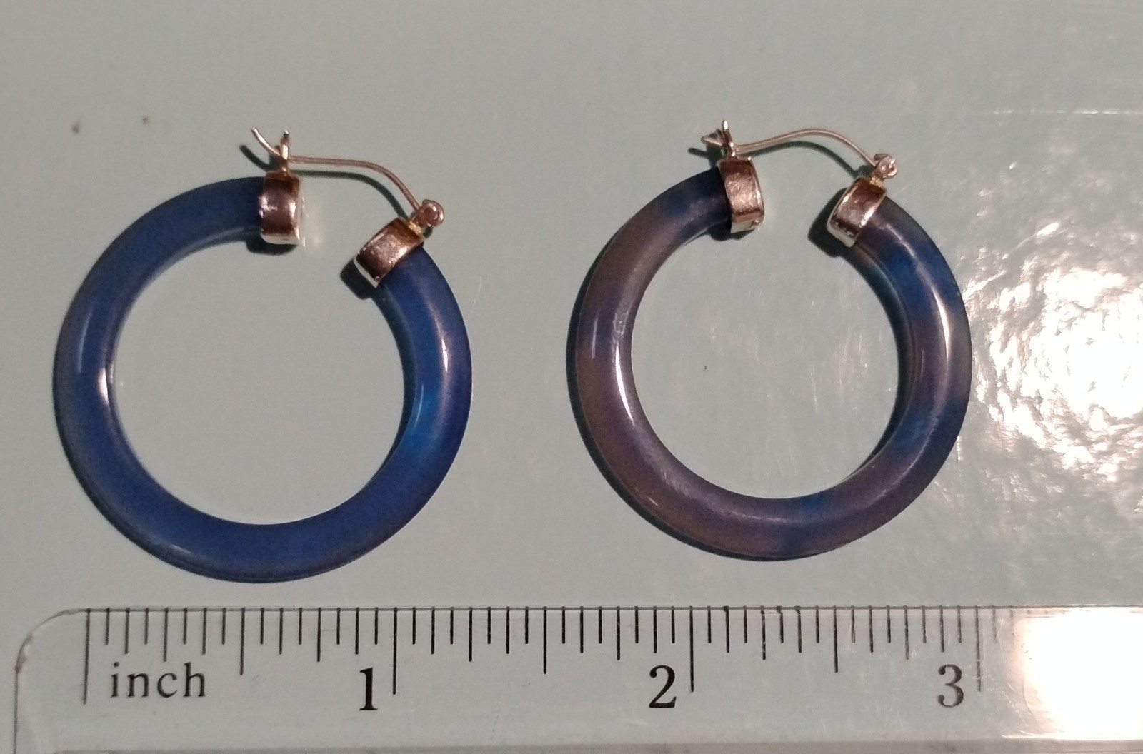 Vintage Blue Stone Hoop Earrings MARKED GSJ 925 Sterling Silver
