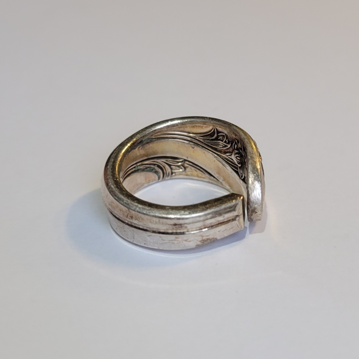 Vintage International Silver Deep Silver Spoon Ring Floral Flower Pattern Size 6
