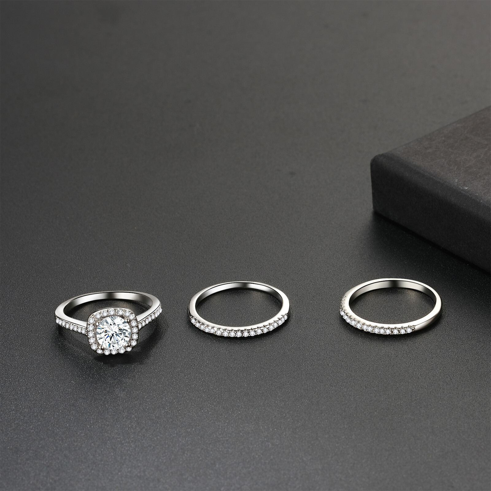 His Hers Simple Vintage CZ Eternity Ring Band Set Couple Matching Promise Rings